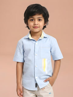 Polka Tots Half Sleeves Pocket Print Shirt - Blue
