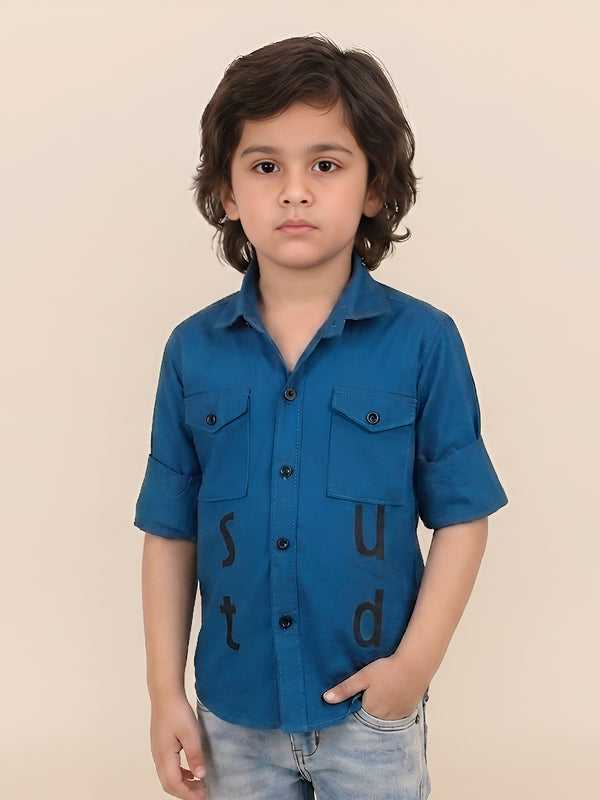 Polka Tots Full sleeves Stud print shirt - Blue