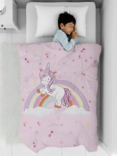 Polka Tots Kids Comforter Baby Blanket and Reversible Quilt 2 Way Design  ( Unicorn, 54 x 35 Inch )