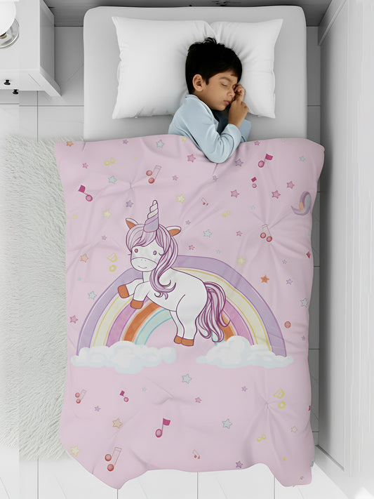 Polka Tots Kids Comforter Baby Blanket and Reversible Quilt 2 Way Design  ( Unicorn, 54 x 35 Inch )