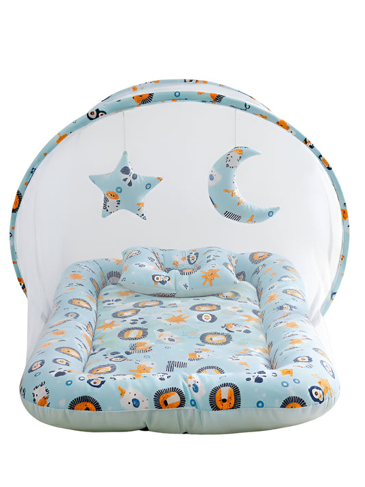 Baby seat with space-themed design on a white background