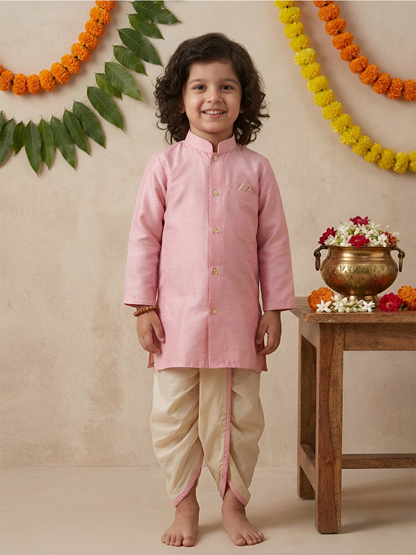 Polka Tots Premium Raw Silk Kurta with Dhoti Set