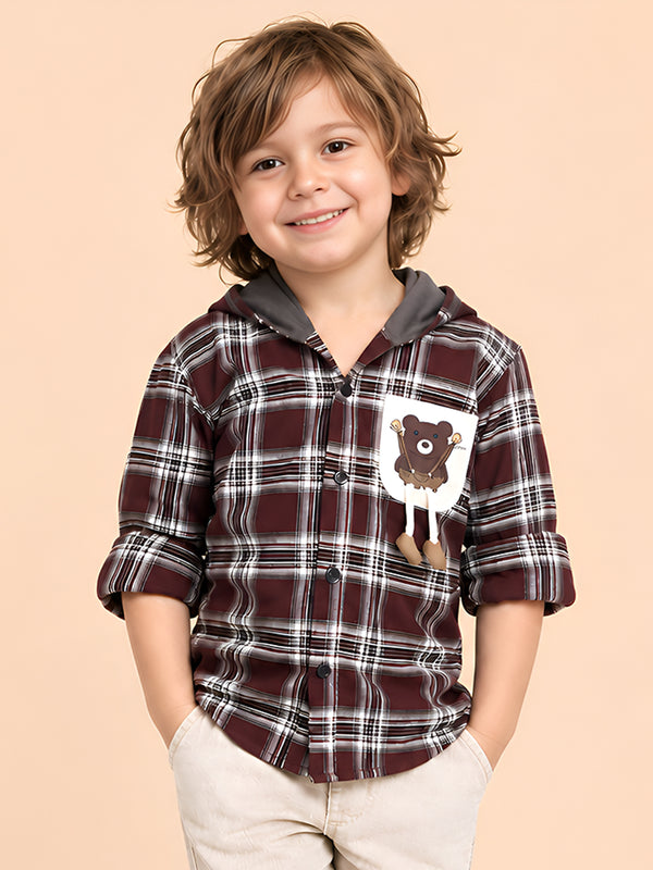 Polka Tots Full Sleeves Teddy Print Shirt - Brown
