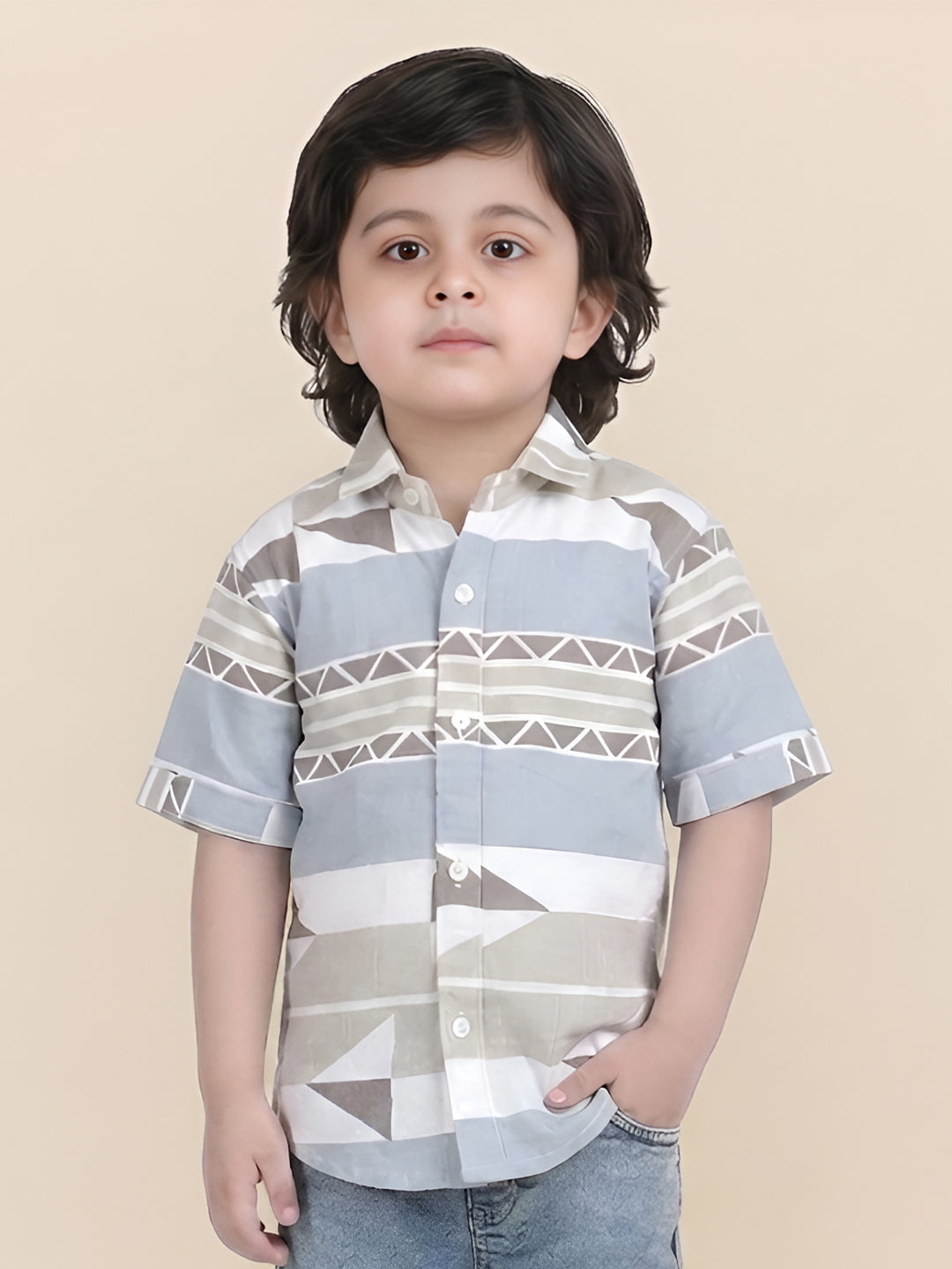 Polka Tots Half Sleeves Abstract print Shirt - Blue