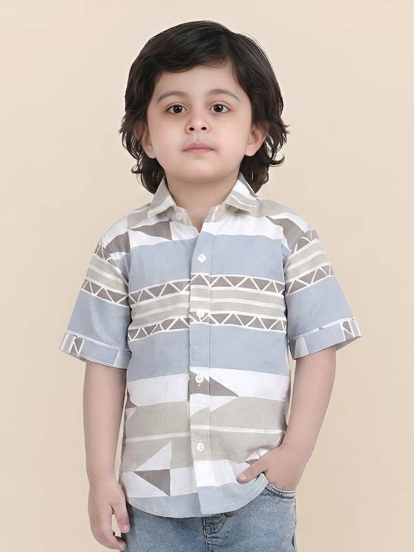 Polka Tots Half Sleeves Abstract print Shirt - Blue