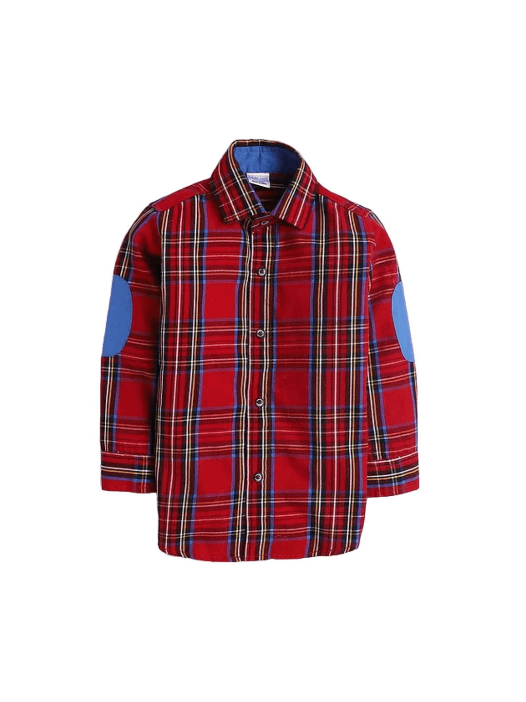 Polka Tots Full Sleeves Elbow Patches Checks Kids Shirt - Red