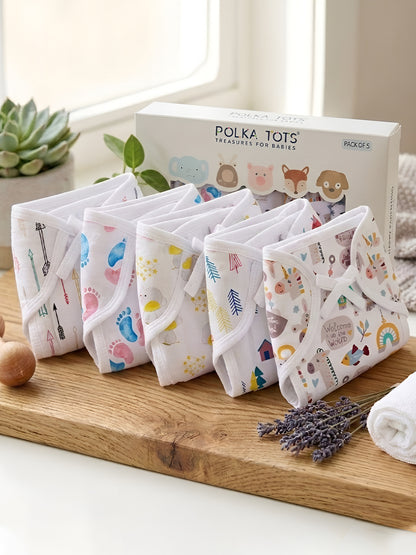 Polka Tots Newborn Pack of 5 100% Soft Muslin Cotton Nappy/Langot Set