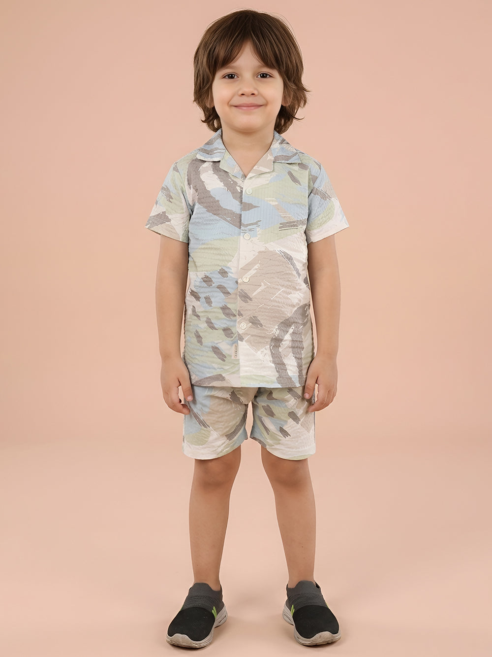 Polka Tots Cotton Half Sleeves Shirt With Shorts/Co-ord - White