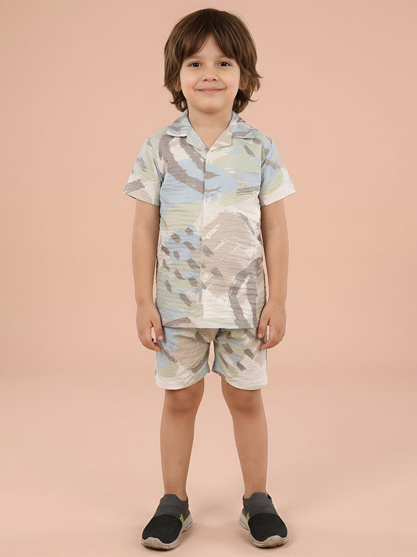 Polka Tots Cotton Half Sleeves Shirt With Shorts/Co-ord - White