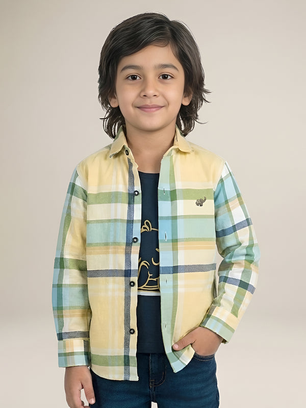 Polka Tots Good at Naps Checks print Tshirt shirt - Yellow