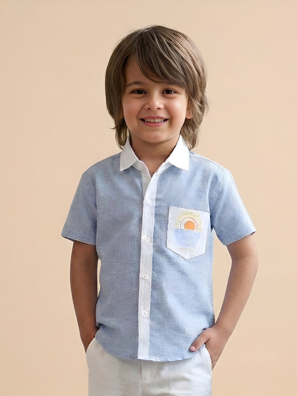 Polka Tots Half Sleeves Summer times print Shirt - Blue