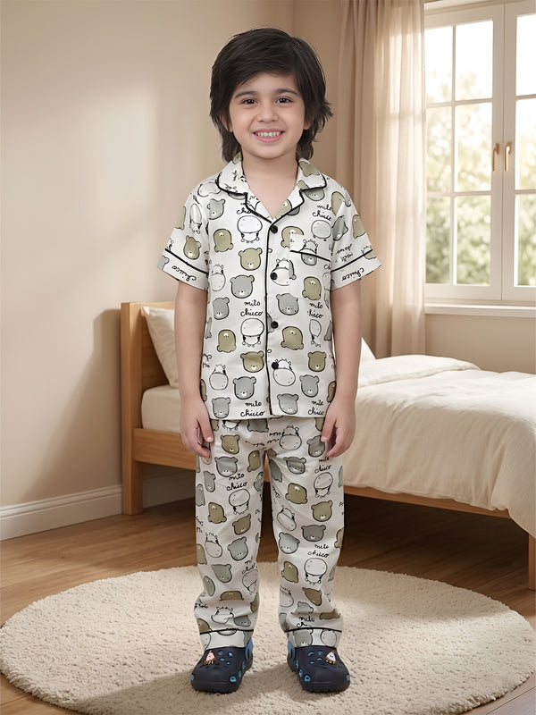 Polka Tots Half sleeves Cow print Night Suit - Green