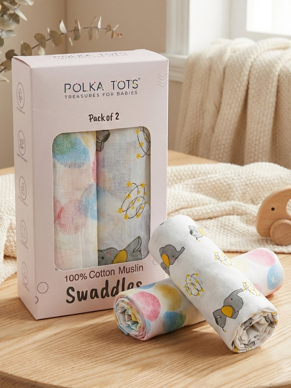 Polka Tots Jumbo jr. & Polka Dots Print Swaddles (Pack of 2)