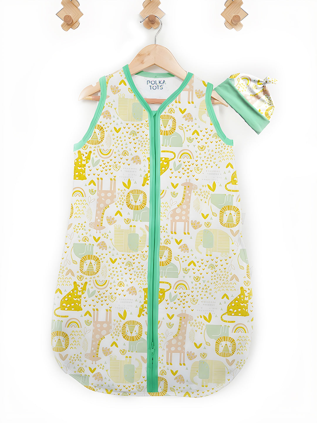 Polka Tots 100% Soft Cotton Jungle Print Sleeping Bag with Cap - Multicolor