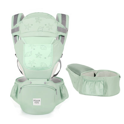 Polka Tots 6-in-1 Baby Carrier with Detachable Hip Seat, Lumbar Support & Cushioning (Shell Green)