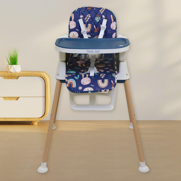 Polka Tots Grow & Glide 4 in 1 Convertible Jungle Design High Chair - (Dark Blue)