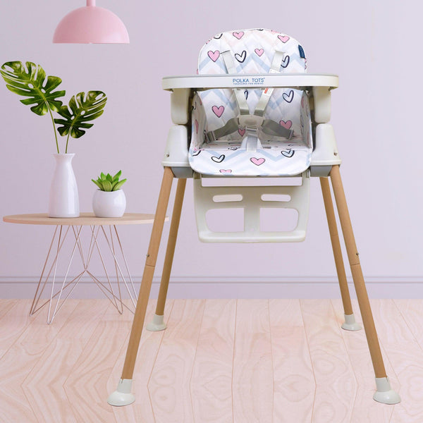 Polka Tots Grow & Glide 4 in 1 Convertible Heart Design High Chair - (Pink)