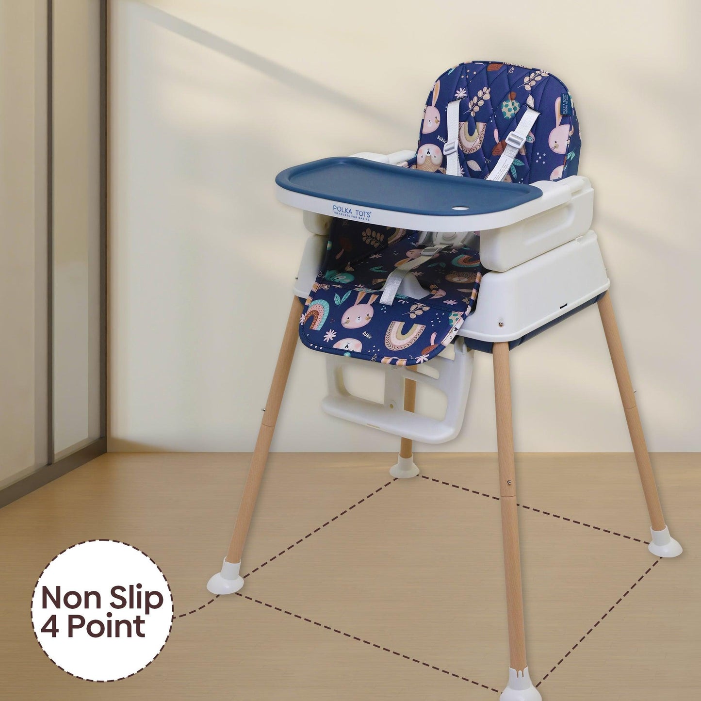 Polka Tots Grow & Glide 4 in 1 Convertible Jungle Design High Chair - 6 to 36M (Dark Blue)