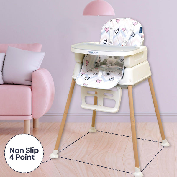 Polka Tots Grow & Glide 4 in 1 Convertible Heart Design High Chair - (Pink)
