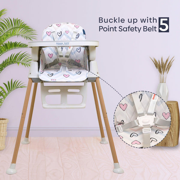 Polka Tots Grow & Glide 4 in 1 Convertible Heart Design High Chair - (Pink)