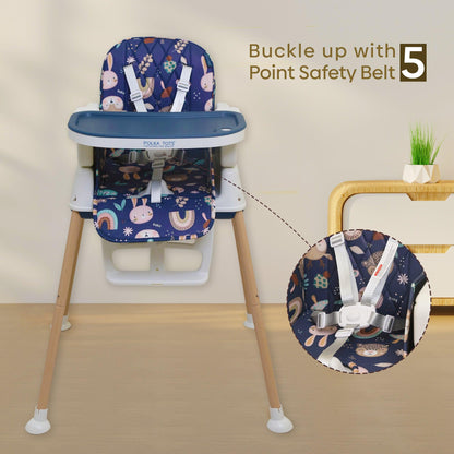 Polka Tots Grow & Glide 4 in 1 Convertible Jungle Design High Chair - 6 to 36M (Dark Blue)