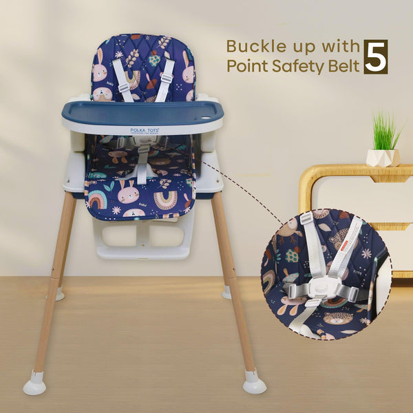 Polka Tots Grow & Glide 4 in 1 Convertible Jungle Design High Chair - (Dark Blue)