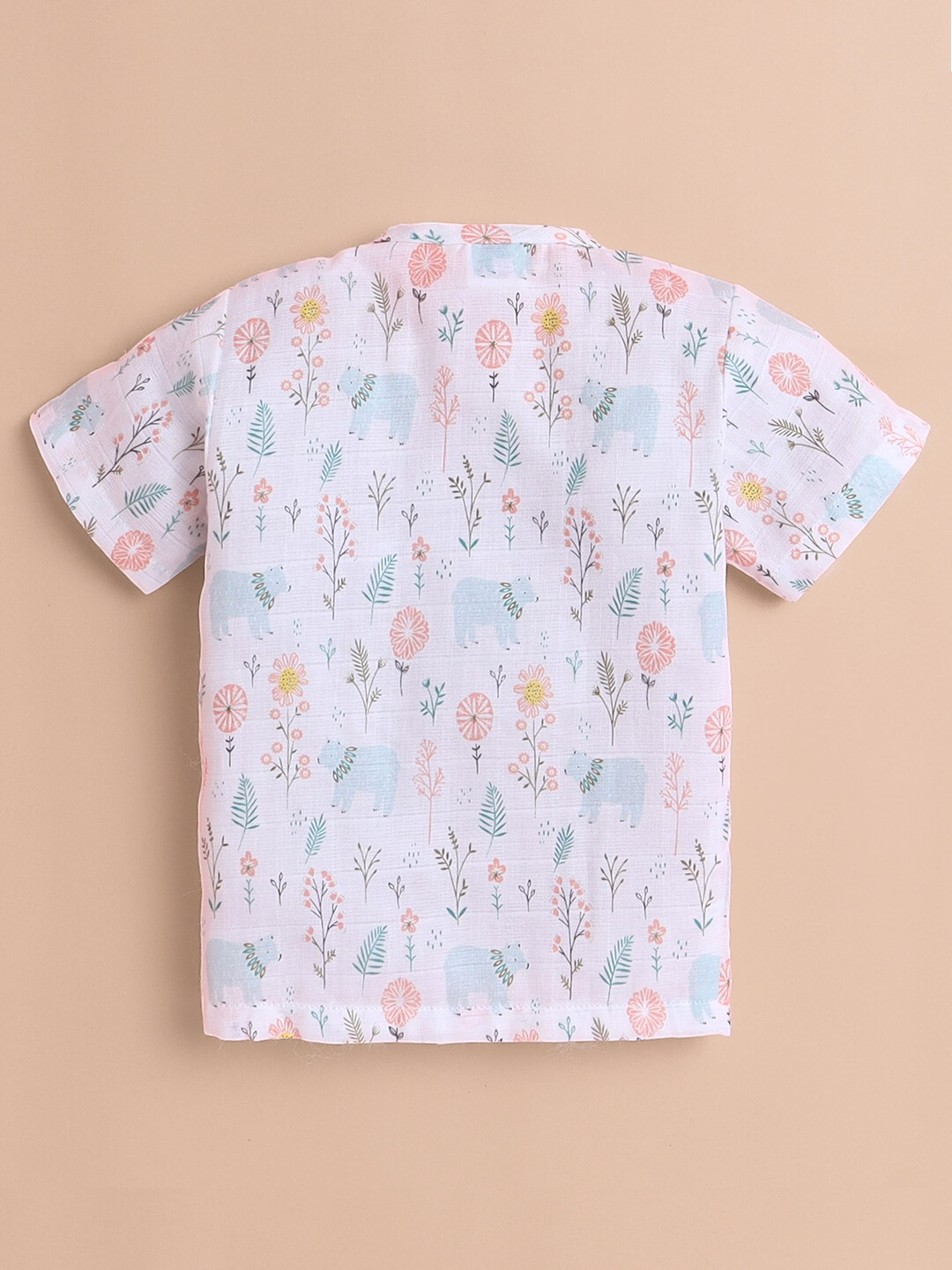 Polka Tots Soft Muslin Cotton Half sleeves Bloomy Bear print Jhabla and Pant Set  - Multicolor