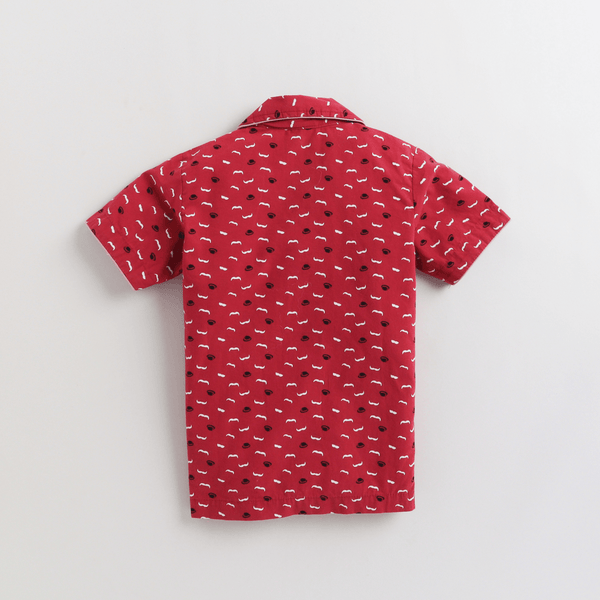 Polka Tots Half Sleeve Moustache and Cap Night Suit  - Maroon