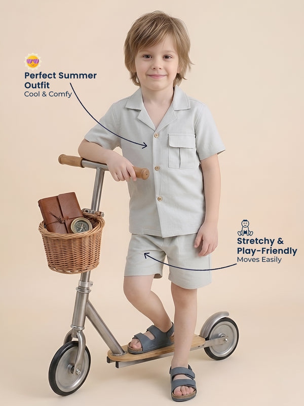 Polka Tots Half Sleeves Solid Co-ords - Grey
