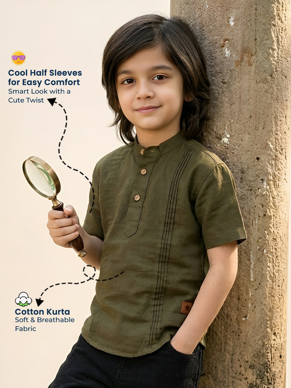 Polka Tots Half Sleeve Kurta - Green