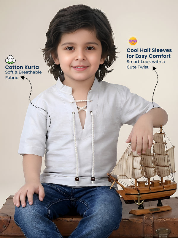 Polka Tots Half Sleeve Kids Kurta - Grey