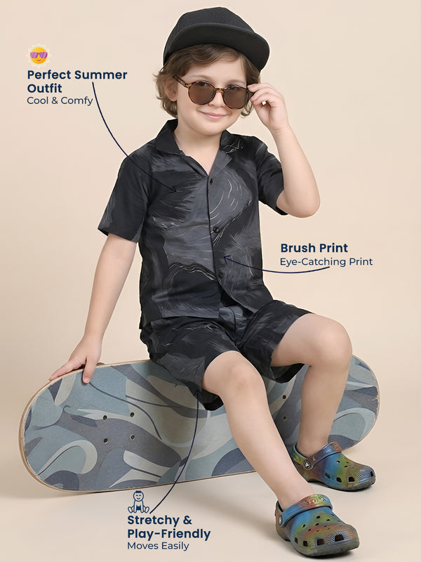Polka Tots Half Sleeves Brush print Co-ords - Navy