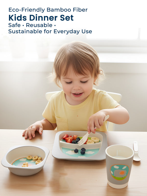 Eco Friendly 5 Pieces Bamboo Fiber Kids Dinner Set (Baby Elephant)