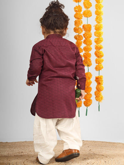 Polka Tots Full Sleeves Pathani Set - Maroon