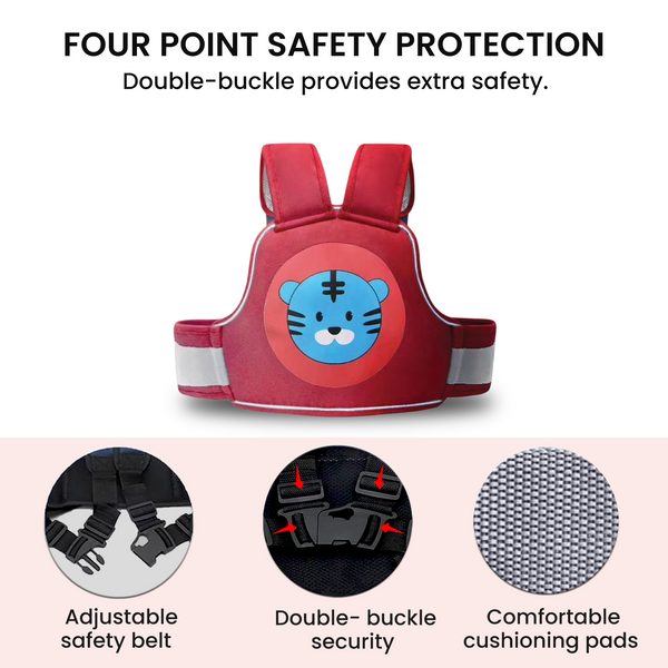 Baby Safety Travel Belt, Two Wheeler Baby Carrier for Kids Red Color (Cat)