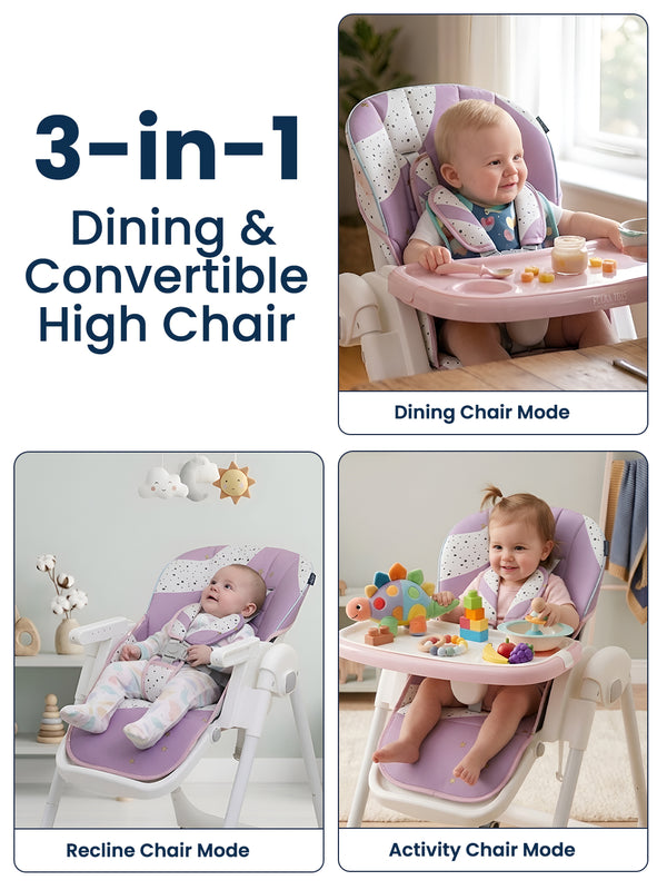 Polka Tots Twist n’ Taste 3 in 1 Convertible Star Design High Chair - (Purple)