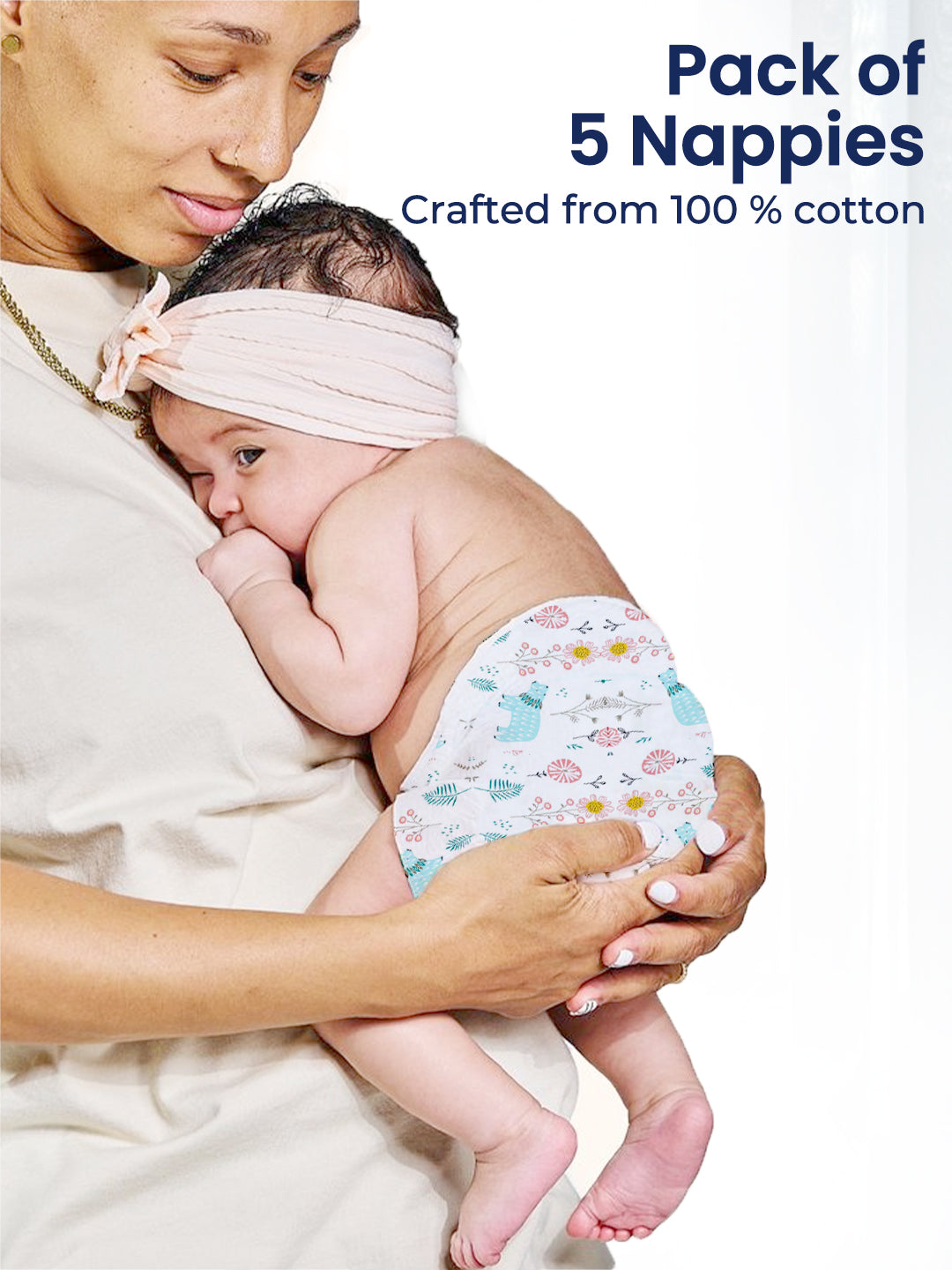 Polka Tots Newborn Pack of 5 100% Soft Muslin Cotton Nappy/Langot Set