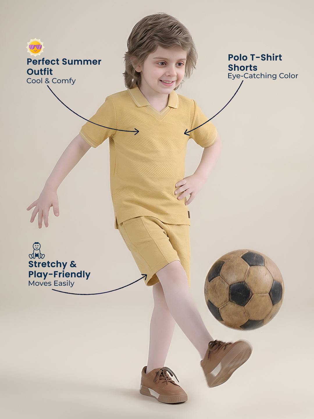 Polka Tots Half Sleeves Polo T-Shirt Shorts - Yellow