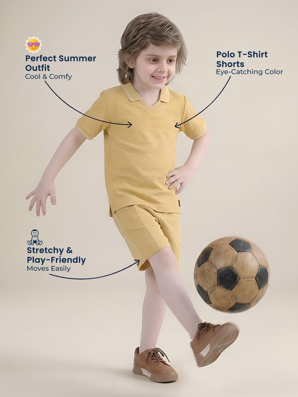 Polka Tots Half Sleeves Polo T-Shirt Shorts - Yellow