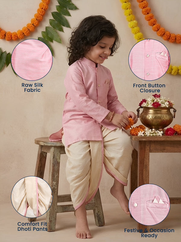 Polka Tots Premium Raw Silk Kurta with Dhoti Set