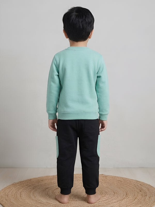 Polka Tots Full Sleeve Teddy Bear Print Co-ord set - Sea green