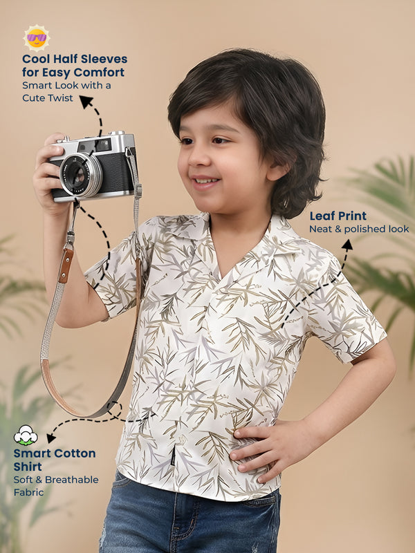 Polka Tots Half Sleeve Leaf print Shirt - Light green