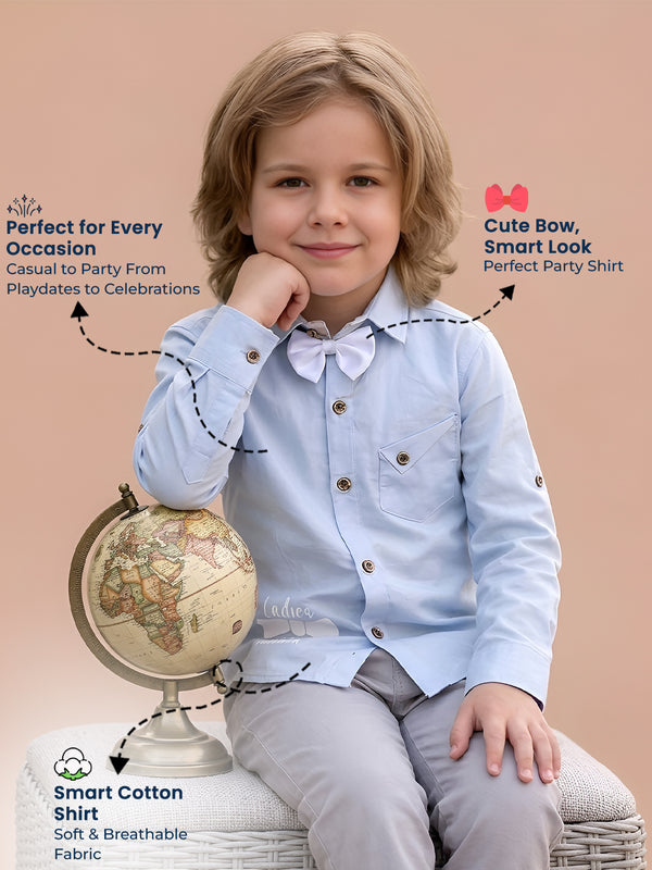 Polka Tots Full sleeves Ladies I Have arrived print shirt with white bow - Blue