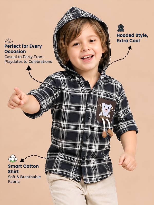 Polka Tots Full Sleeves Teddy print Shirt - Navy