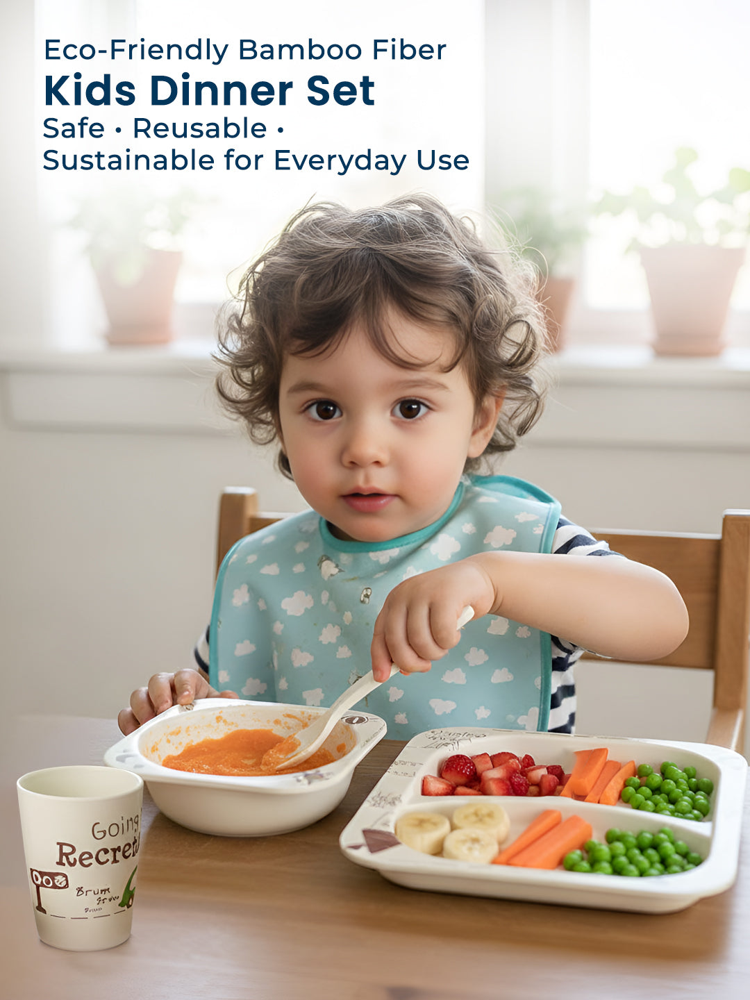 Eco Friendly 5 Pieces Bamboo Fiber Kids Dinner Set (Car)