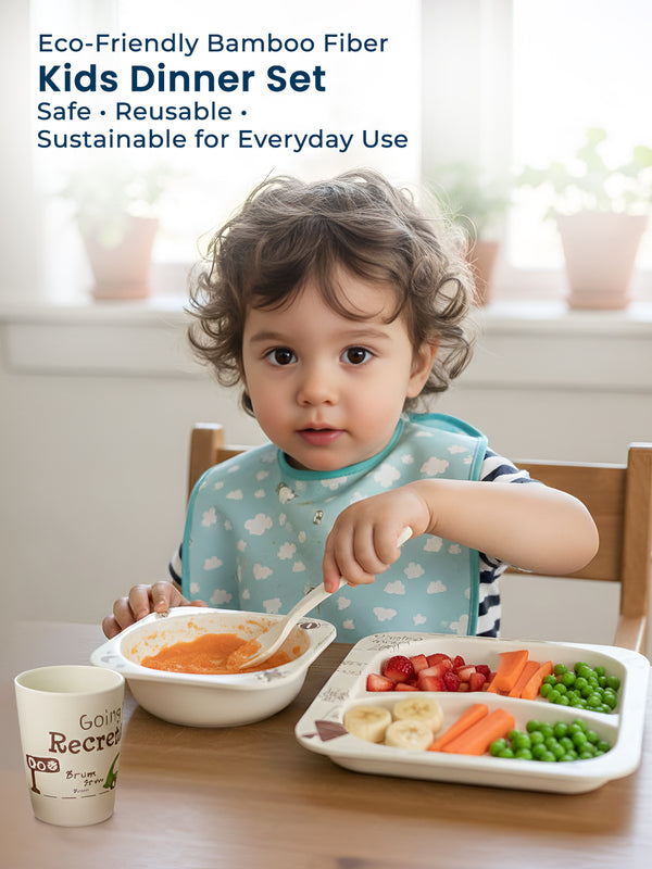 Eco Friendly 5 Pieces Bamboo Fiber Kids Dinner Set (Car)