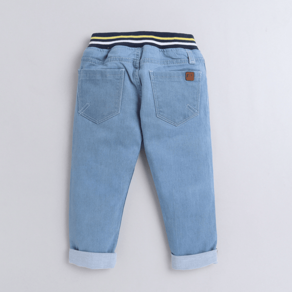 Polka Tots Teddy Design Elasticated Waist Jeans - Blue