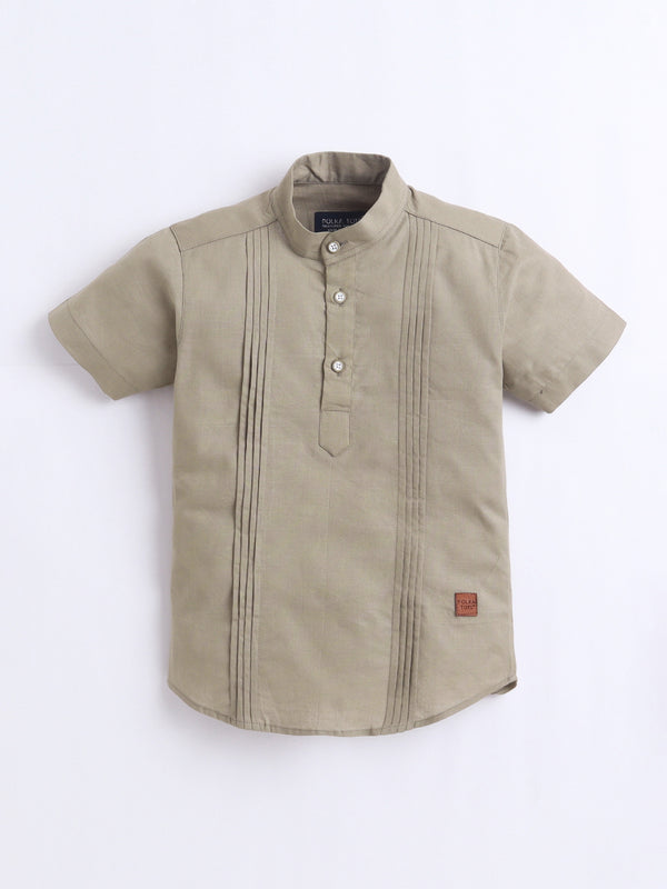 Polka Tots Half Sleeve Kurta - BROWN