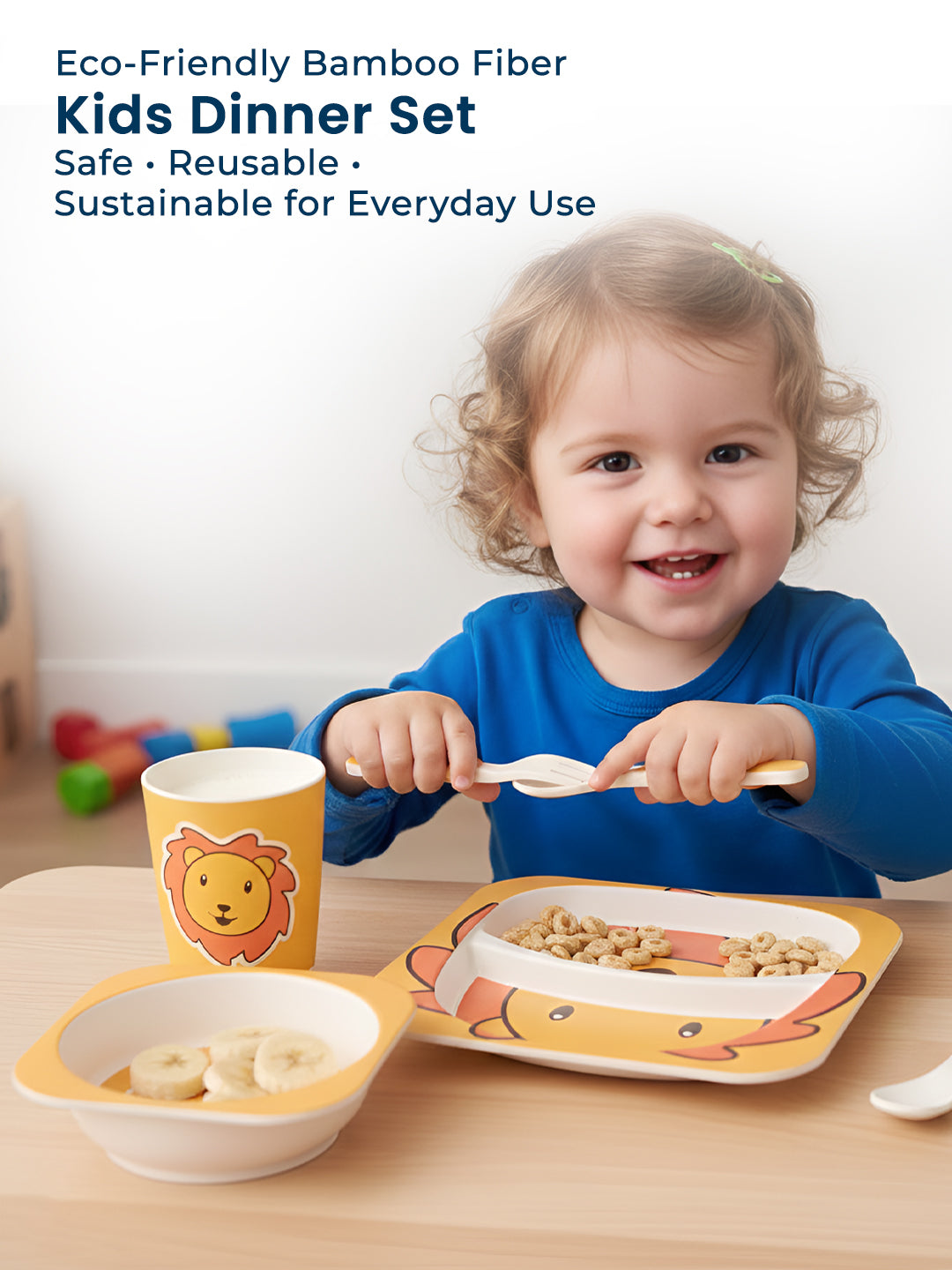 Eco Friendly 5 Pieces Bamboo Fiber Kids Dinner Set (Lion)