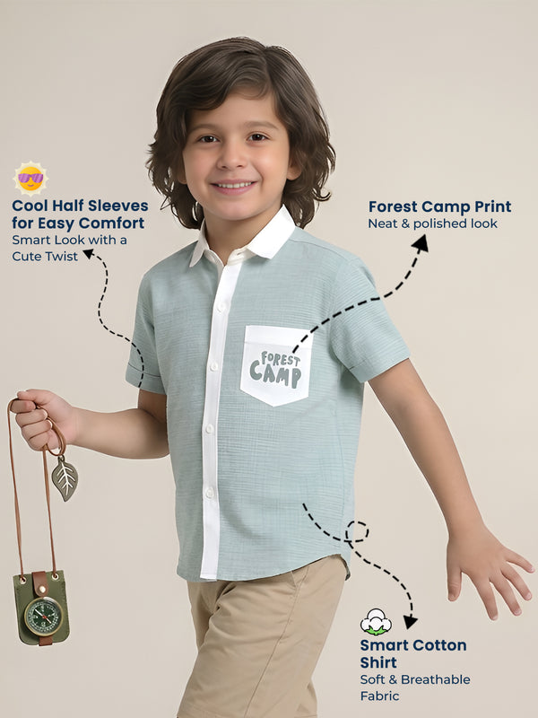 Polka Tots Half Sleeves Forest camp print Shirt - Green